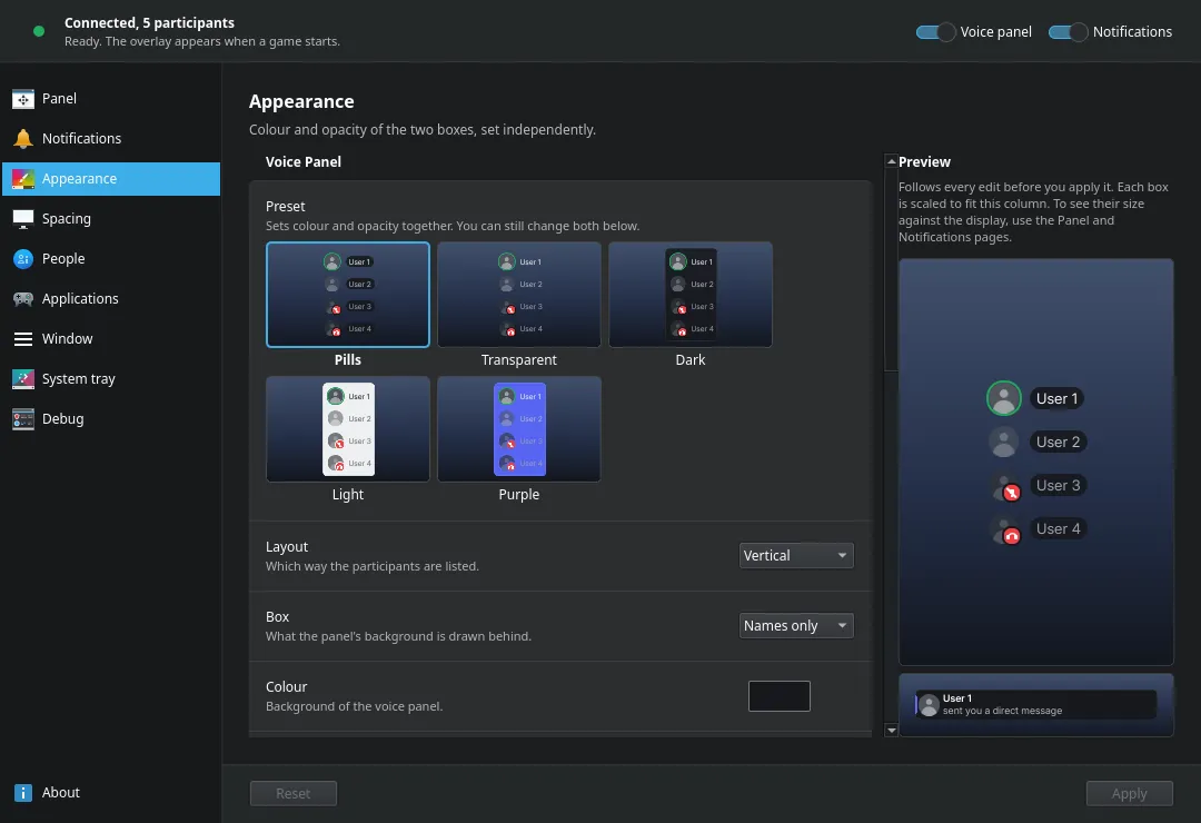 Appearance settings