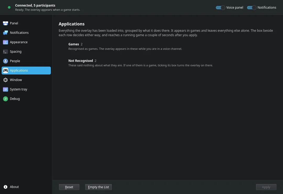Per-application settings